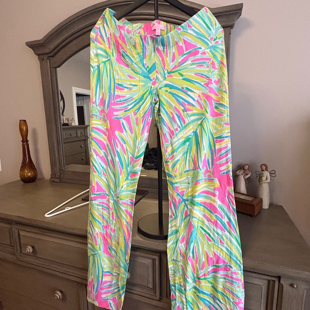 Lilly Pulitzer Bright Palm Stripe Pants - Pink, Green, Aqua